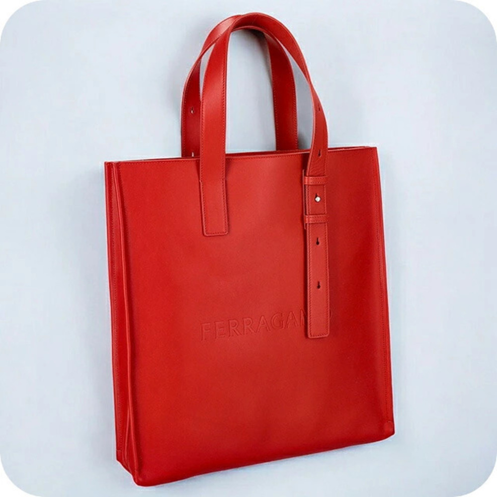 Salvatore Ferragamo Leather Shoulder Tote Red